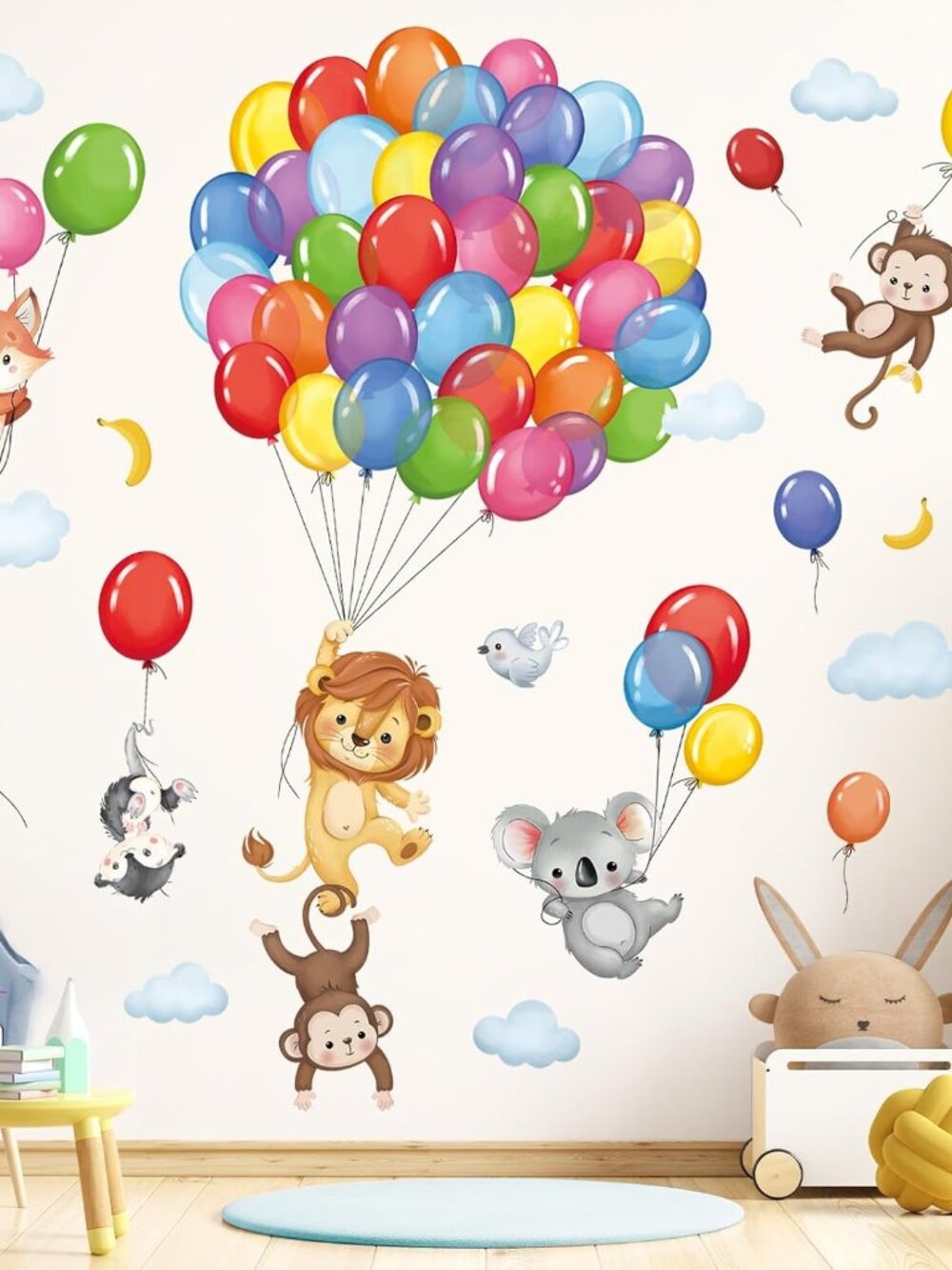 Forest Animals Balloon Monkey Lion Koala Wall Decals Stickers